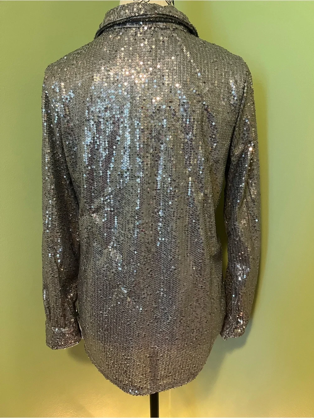 Sequin Button-Front Shirt - Silver